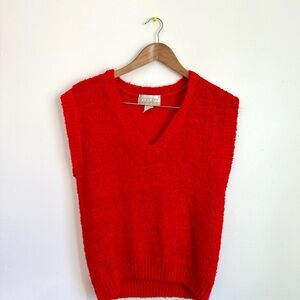 Red V-Neck Knit Sweater Vest